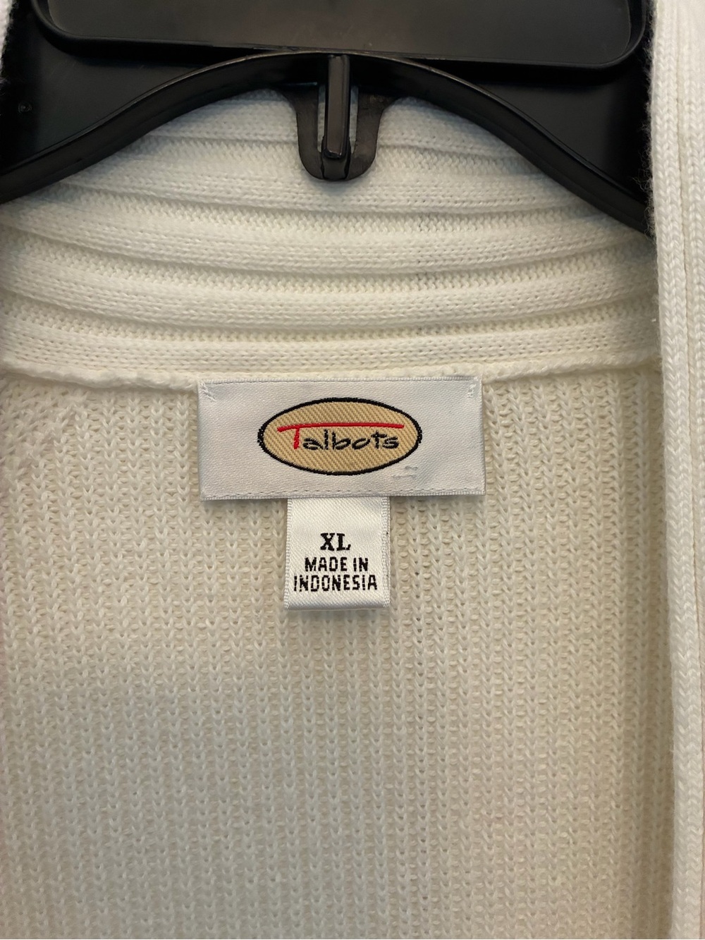 Talbots Cream Rib-Knit Tie-Neck Cardigan - Picture 2 of 4